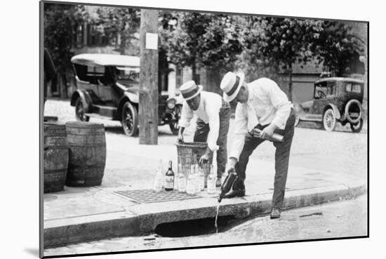Agents Pouring Liquor Down a Sewer on the Street-null-Mounted Art Print