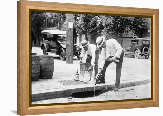 Agents Pouring Liquor Down a Sewer on the Street-null-Framed Stretched Canvas