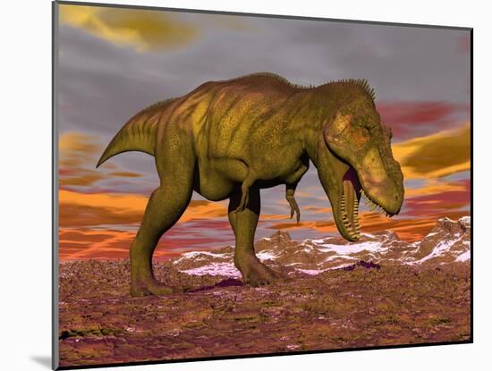 Aggressive Tyrannosaurus Rex Dinosaur Walking in the Desert-null-Mounted Art Print