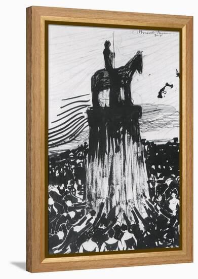 Agitated Crowd Surrounding a High Equestrian Monument-Umberto Boccioni-Framed Premier Image Canvas