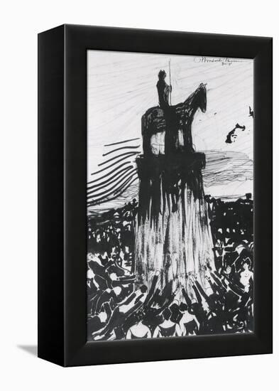 Agitated Crowd Surrounding a High Equestrian Monument-Umberto Boccioni-Framed Premier Image Canvas