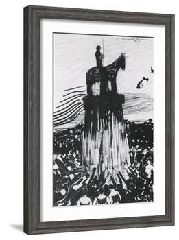 Agitated Crowd Surrounding a High Equestrian Monument-Umberto Boccioni-Framed Giclee Print