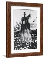 Agitated Crowd Surrounding a High Equestrian Monument-Umberto Boccioni-Framed Giclee Print