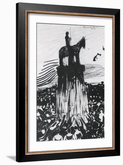 Agitated Crowd Surrounding a High Equestrian Monument-Umberto Boccioni-Framed Giclee Print