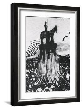 Agitated Crowd Surrounding a High Equestrian Monument-Umberto Boccioni-Framed Giclee Print