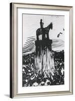 Agitated Crowd Surrounding a High Equestrian Monument-Umberto Boccioni-Framed Giclee Print