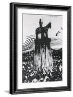 Agitated Crowd Surrounding a High Equestrian Monument-Umberto Boccioni-Framed Giclee Print