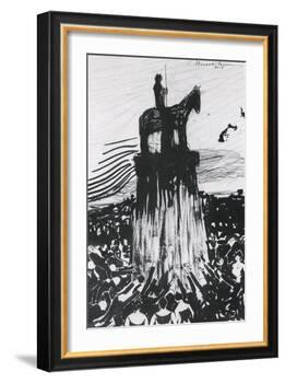 Agitated Crowd Surrounding a High Equestrian Monument-Umberto Boccioni-Framed Giclee Print