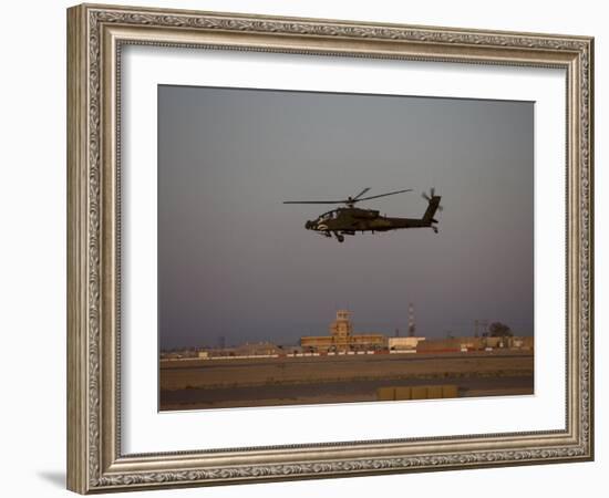 AH-64 Apache Helicopter Flies by the Control Tower on Camp Speicher-Stocktrek Images-Framed Photographic Print
