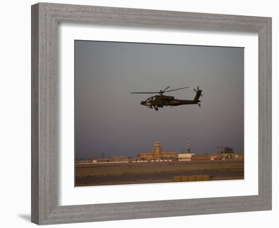 AH-64 Apache Helicopter Flies by the Control Tower on Camp Speicher-Stocktrek Images-Framed Photographic Print