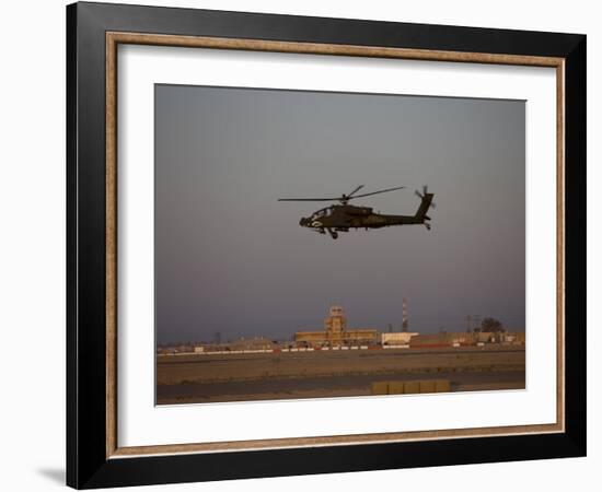 AH-64 Apache Helicopter Flies by the Control Tower on Camp Speicher-Stocktrek Images-Framed Photographic Print