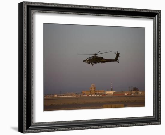 AH-64 Apache Helicopter Flies by the Control Tower on Camp Speicher-Stocktrek Images-Framed Photographic Print