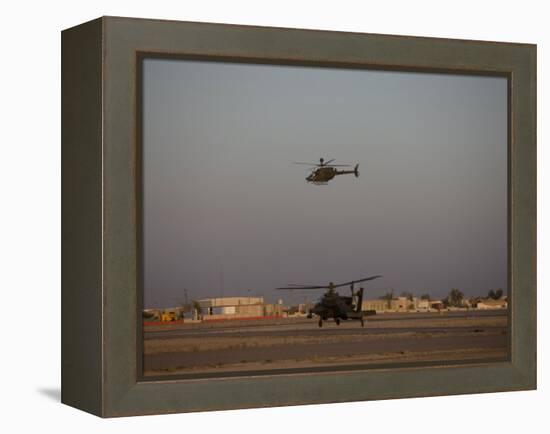 AH-64 Apache Helicopter Waits for an OH-58 Kiowa to Clear His Flight Space-Stocktrek Images-Framed Premier Image Canvas