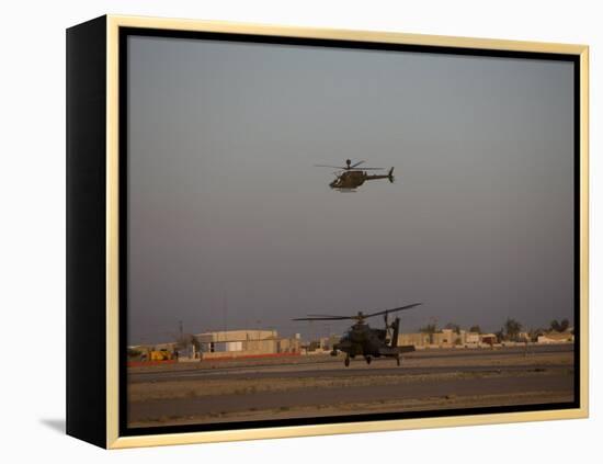 AH-64 Apache Helicopter Waits for an OH-58 Kiowa to Clear His Flight Space-Stocktrek Images-Framed Premier Image Canvas