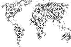 Global World Map Concept Combined of Boat Steering Wheel Icons. Vector Boat Steering Wheel Items Ar-Aha-Soft-Stretched Canvas