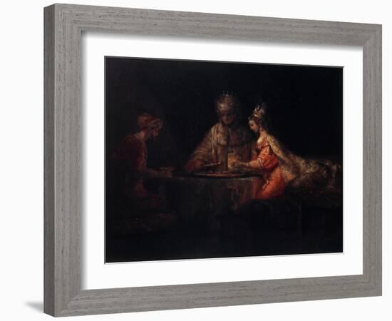 Ahasuerus, Haman and Esther, 1660-Rembrandt van Rijn-Framed Giclee Print
