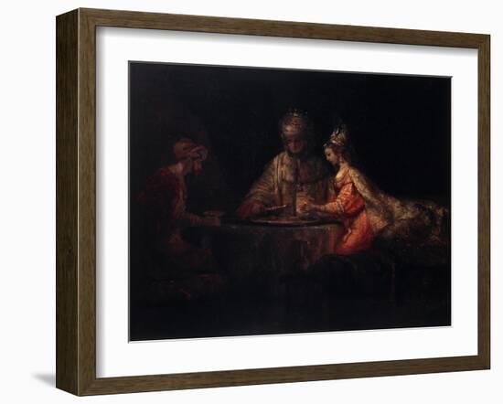 Ahasuerus, Haman and Esther, 1660-Rembrandt van Rijn-Framed Giclee Print