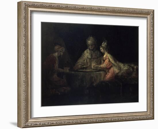 Ahasuerus, Haman and Esther-Rembrandt van Rijn-Framed Giclee Print