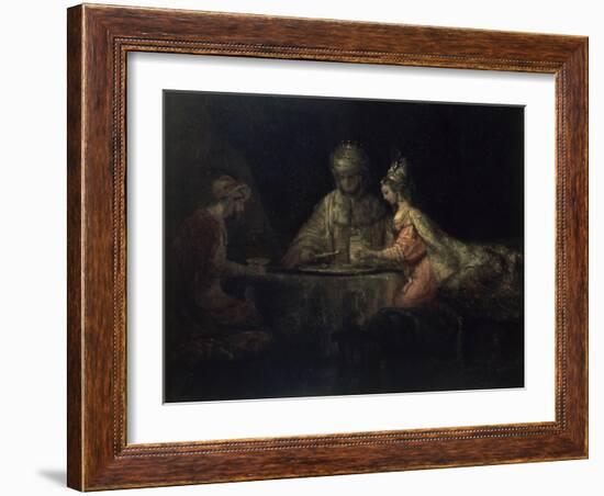 Ahasuerus, Haman and Esther-Rembrandt van Rijn-Framed Giclee Print