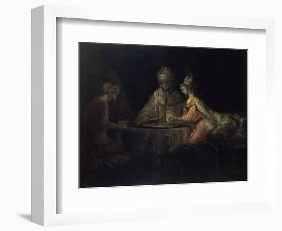 Ahasuerus, Haman and Esther-Rembrandt van Rijn-Framed Premium Giclee Print