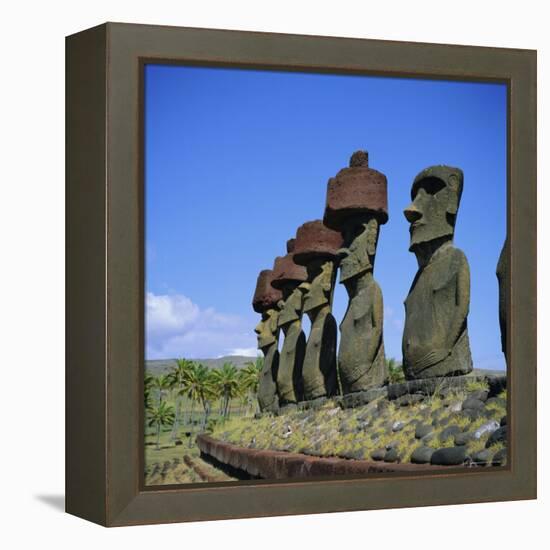 Ahu Nau Nau at Anakena Beach, Easter Island, Chile-Geoff Renner-Framed Premier Image Canvas