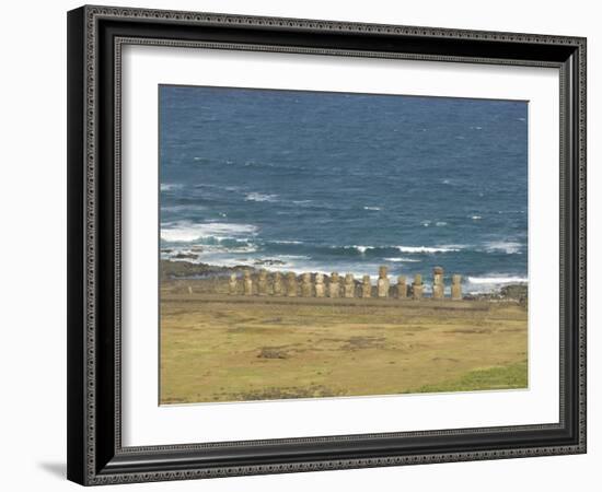 Ahu Tongariki from Rano Raraku Volcano, Unesco World Heritage Site, Easter Island (Rapa Nui), Chile-Michael Snell-Framed Photographic Print