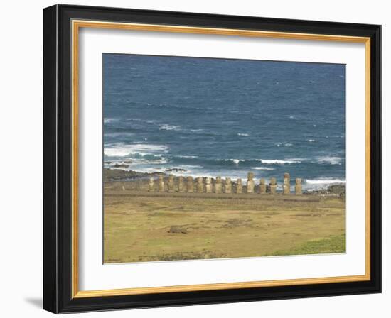 Ahu Tongariki from Rano Raraku Volcano, Unesco World Heritage Site, Easter Island (Rapa Nui), Chile-Michael Snell-Framed Photographic Print