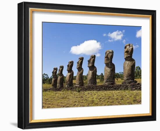 Ahu Tongariki, Tongariki Is a Row of 15 Giant Stone Moai Statues, Rapa Nui, Chile-Gavin Hellier-Framed Photographic Print