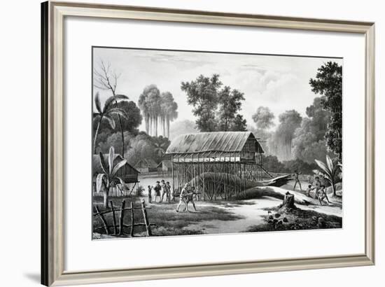 Aiambo Village on Heights of Dorey, Engraving from Painting by Louis-Auguste De Sainson-null-Framed Giclee Print