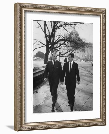 Aide John C. Culver Walking with Sen. Edward M. Kennedy-John Dominis-Framed Photographic Print