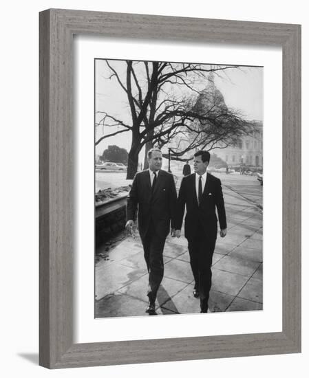 Aide John C. Culver Walking with Sen. Edward M. Kennedy-John Dominis-Framed Photographic Print