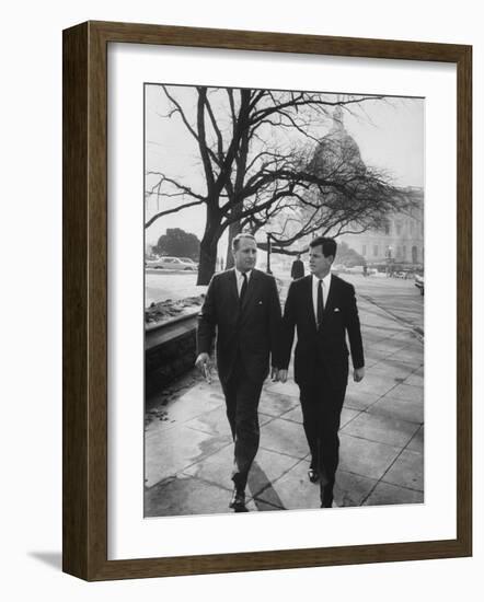 Aide John C. Culver Walking with Sen. Edward M. Kennedy-John Dominis-Framed Photographic Print