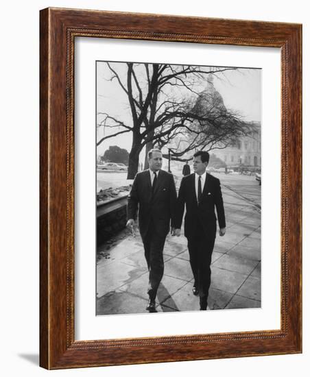 Aide John C. Culver Walking with Sen. Edward M. Kennedy-John Dominis-Framed Photographic Print