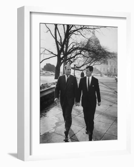 Aide John C. Culver Walking with Sen. Edward M. Kennedy-John Dominis-Framed Photographic Print