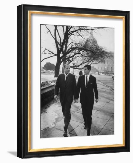 Aide John C. Culver Walking with Sen. Edward M. Kennedy-John Dominis-Framed Photographic Print