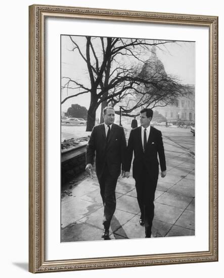 Aide John C. Culver Walking with Sen. Edward M. Kennedy-John Dominis-Framed Photographic Print