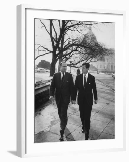 Aide John C. Culver Walking with Sen. Edward M. Kennedy-John Dominis-Framed Photographic Print