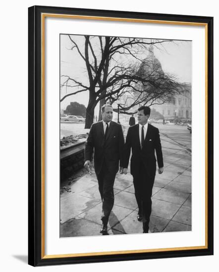 Aide John C. Culver Walking with Sen. Edward M. Kennedy-John Dominis-Framed Photographic Print