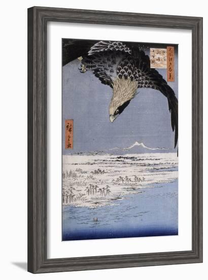 Aigle au-dessus des champs de Susaki à Fukagawa-Ando Hiroshige-Framed Giclee Print