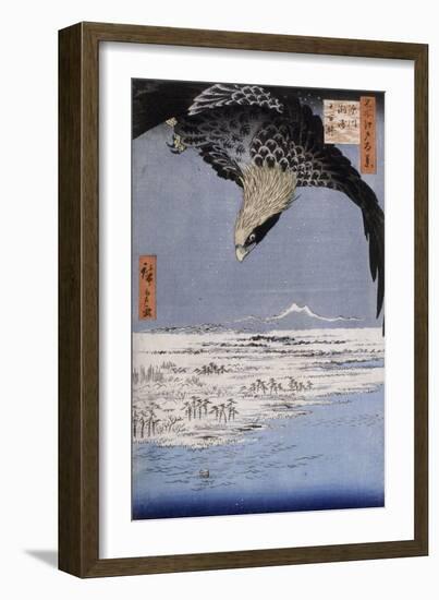 Aigle au-dessus des champs de Susaki à Fukagawa-Ando Hiroshige-Framed Giclee Print