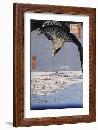 Aigle au-dessus des champs de Susaki à Fukagawa-Ando Hiroshige-Framed Giclee Print