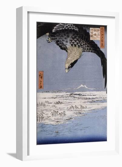 Aigle au-dessus des champs de Susaki à Fukagawa-Ando Hiroshige-Framed Giclee Print