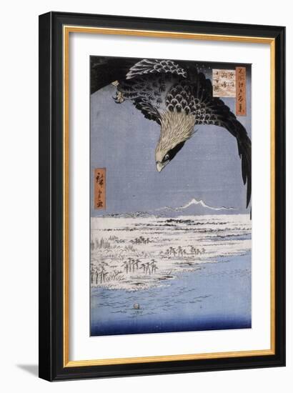 Aigle au-dessus des champs de Susaki à Fukagawa-Ando Hiroshige-Framed Giclee Print