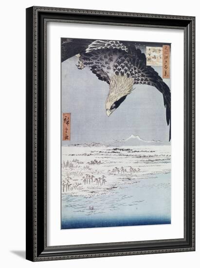 Aigle au-dessus des champs de Susaki à Fukagawa-Ando Hiroshige-Framed Giclee Print