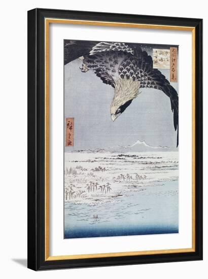 Aigle au-dessus des champs de Susaki à Fukagawa-Ando Hiroshige-Framed Giclee Print