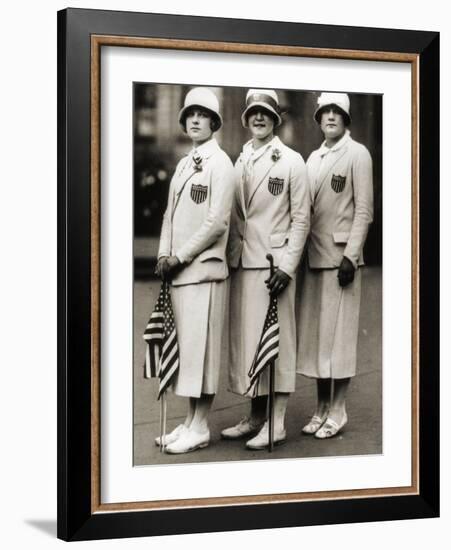 Aileen Riggin, Gertrude Ederle, Helen Wainwright, Three American Olympic Swimming Champions, 1924-American Photographer-Framed Photographic Print