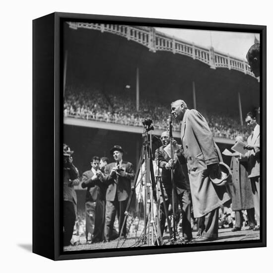 Ailing Babe Ruth Thanking Fans, Who Are Giving Him a Standing Ovation in Yankee Stadium-Ralph Morse-Framed Premier Image Canvas