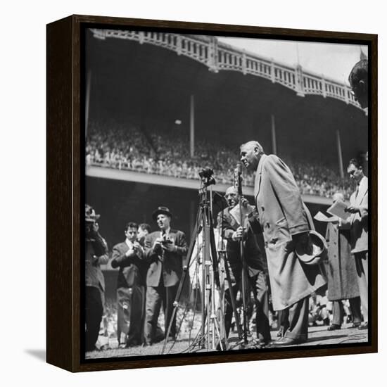 Ailing Babe Ruth Thanking Fans, Who Are Giving Him a Standing Ovation in Yankee Stadium-Ralph Morse-Framed Premier Image Canvas