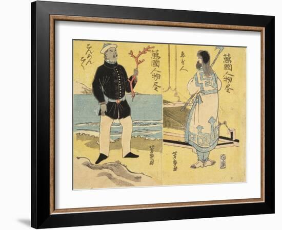 Ainu (Right), Malayan(Left)-Utagawa Yoshiiku-Framed Giclee Print