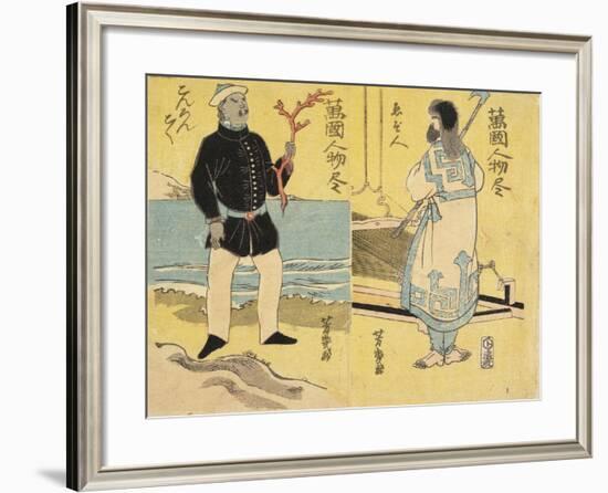 Ainu (Right), Malayan(Left)-Utagawa Yoshiiku-Framed Giclee Print